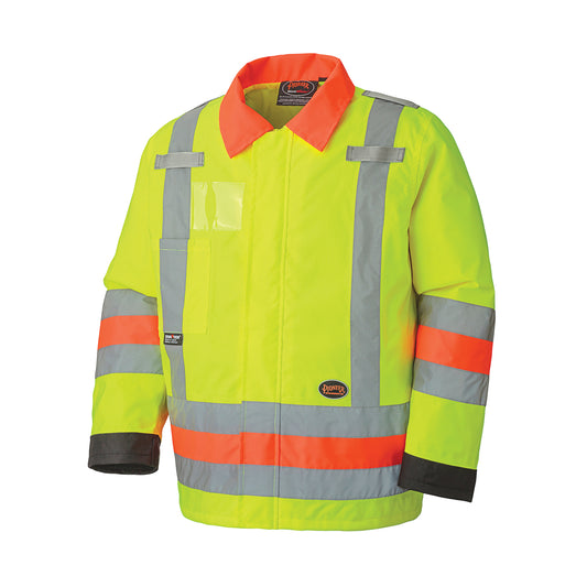 Pioneer 6037 Traffic Control Waterproof Safety Jacket, Polyester, High Visibility Lime-Yellow, 3X-Large