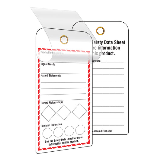Incom Top Tape & Label GHS Self-Laminating Workplace Tags, Cardstock, 3" W x 6" H, English