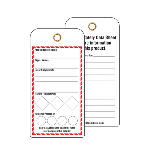 Incom Top Tape & Label GHS Workplace Tags, Cardstock, 3" W x 6" H, English