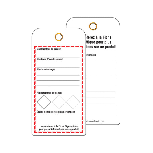 Incom Top Tape & Label GHS Workplace Tags, Cardstock, 3" W x 6" H, French