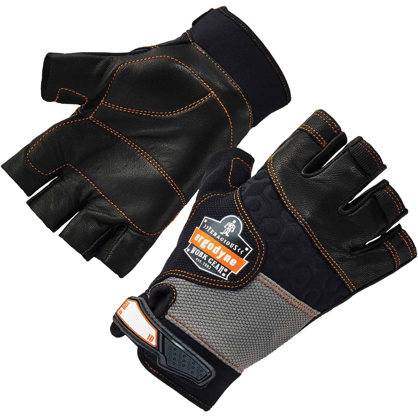 Ergodyne ProFlex 901 Half-Finger Leather Impact Gloves, Large, Grain Leather Palm, Hook & Loop Cuff