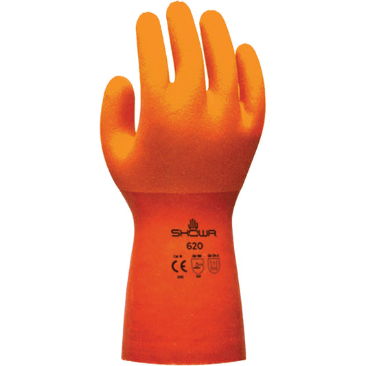 Showa Atlas 620 Glove, Size Large/9, 12" L, PVC, Cotton Inner Lining, 63-mil