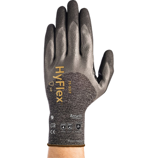 Ansell HyFlex® 11-937 Lightweight Gloves, Size Large/9, 18 Gauge, Foam Nitrile Coated, Dyneema® Shell, ASTM ANSI Level A2/EN 388 Level B