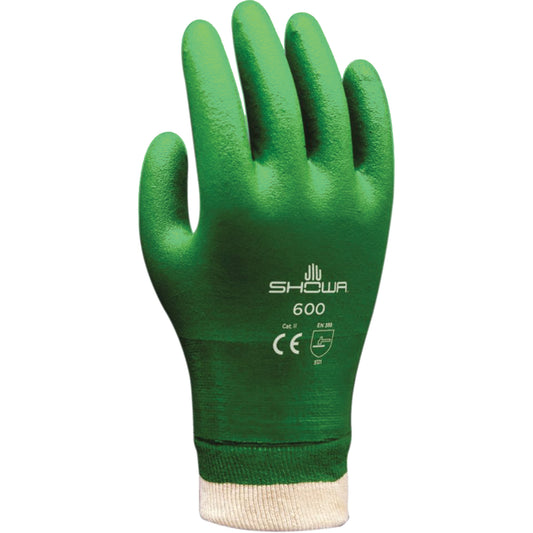 Showa Atlas 600 Coated Gloves, Size X-Large/10, 9" L, PVC, Cotton Inner Lining, 53-mil