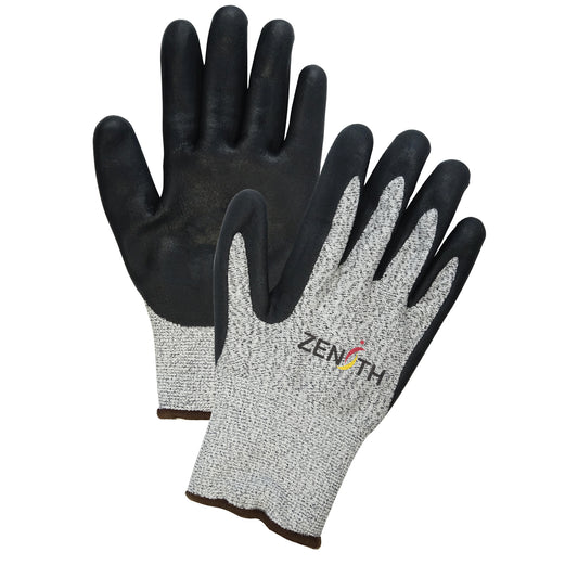 Zenith Safety Products Cold Weather Seamless Stretch Cut-Resistant Gloves, Size Large/9, 13 Gauge, Foam Nitrile Coated, HPPE Shell, ASTM ANSI Level A4