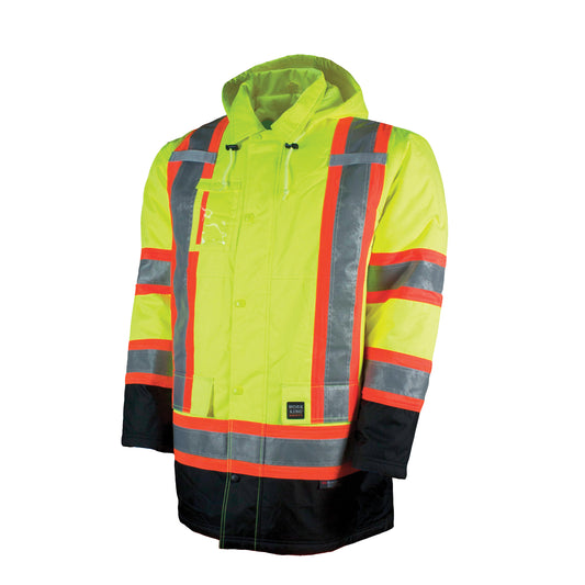 Tough Duck Lined Safety Parka, High Visibility Lime-Yellow, X-Large