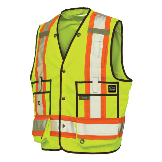 Tough Duck Surveyor Safety Vest, High Visibility Lime-Yellow, X-Large, Polyester