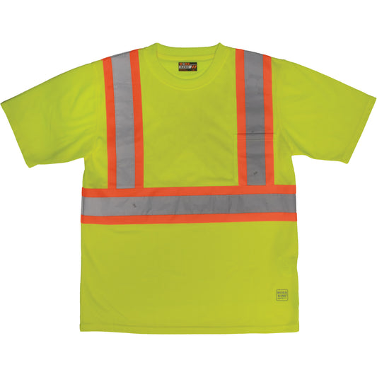 Tough Duck Short-Sleeved Safety T-Shirt with Pocket, Polyester, 5X-Large, High Visibility Lime-Yellow