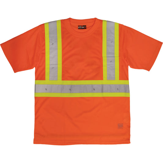 Tough Duck Short-Sleeved Safety T-Shirt with Pocket, Polyester, X-Large, High Visibility Orange