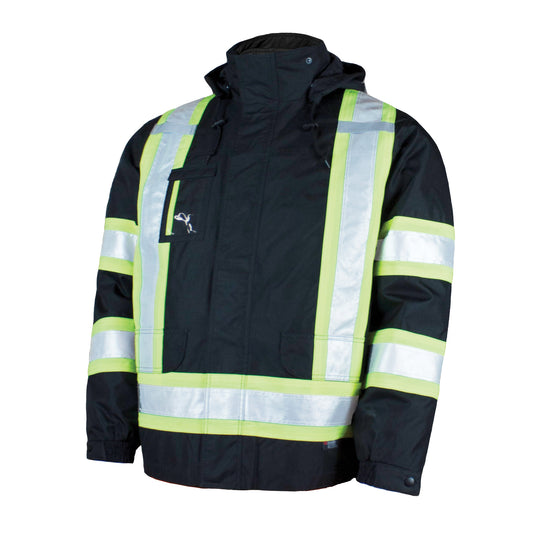 Tough Duck 5-in-1 Safety Jacket, Polyester/Polyurethane, Black, Medium
