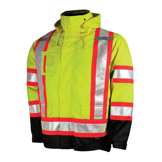 Tough Duck 5-in-1 Safety Jacket, Polyester/Polyurethane, High Visibility Lime-Yellow, Medium