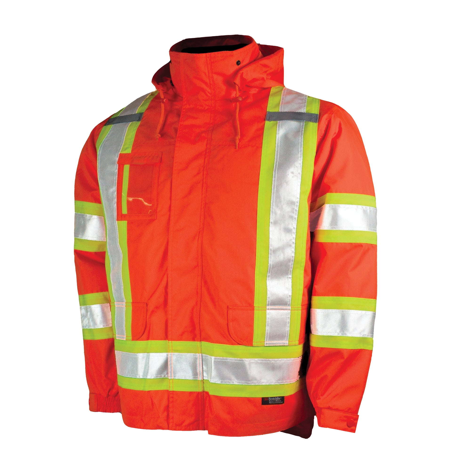 Tough Duck 5-in-1 Safety Jacket, Polyester/Polyurethane, High Visibility Orange, X-Large