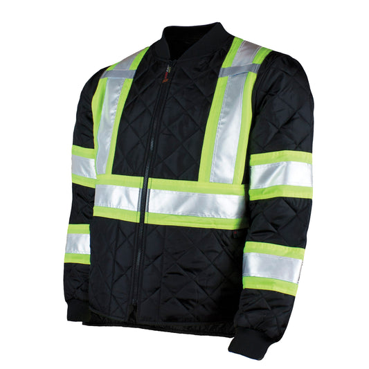 Tough Duck Quilted Safety Jacket, Polyester, Black, Large