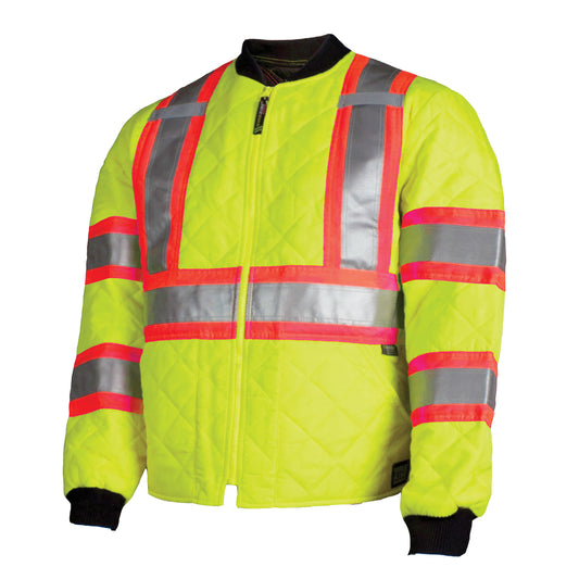Tough Duck Quilted Safety Jacket, Polyester, High Visibility Lime-Yellow, Small