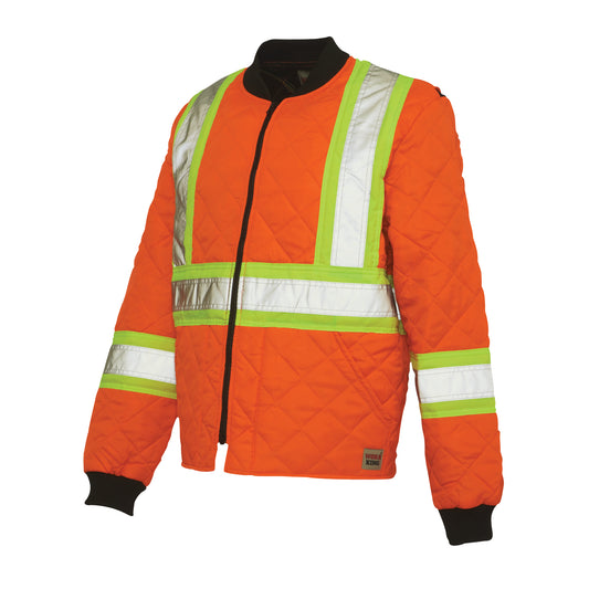 Tough Duck Quilted Safety Jacket, Polyester, High Visibility Orange, 3X-Large