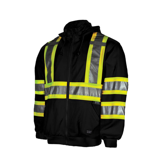 Tough Duck Zip Front Safety Fleece Hoodie, Polyester, Black, 2X-Large