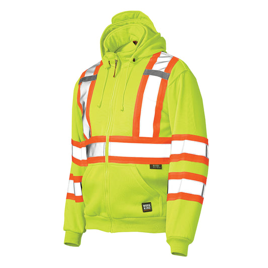 Tough Duck Zip Front Safety Fleece Hoodie, Polyester, High Visibility Lime-Yellow, 2X-Large