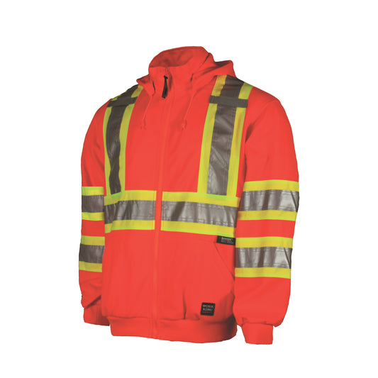 Tough Duck Zip Front Safety Fleece Hoodie, Polyester, High Visibility Orange, X-Large