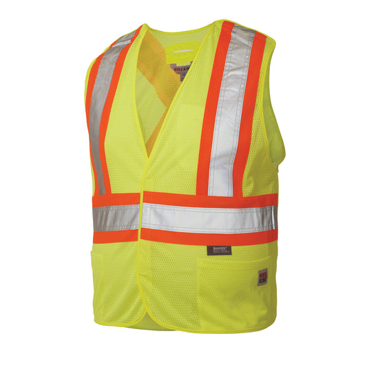 Tough Duck 5-Point Tearaway Safety Vest, High Visibility Lime-Yellow, 2X-Large/3X-Large, Polyester