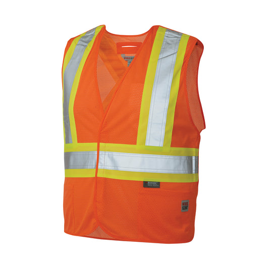 Tough Duck 5-Point Tearaway Safety Vest, High Visibility Orange, 2X-Large/3X-Large, Polyester