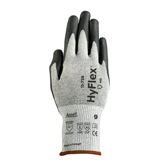 Ansell HyFlex® 11-738 Gloves, Size X-Large/10, 13 Gauge, Nitrile/Polyurethane Coated, Nylon/Intercept™ Shell, ASTM ANSI Level A4/EN 388 Level C
