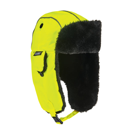 Ergodyne N-Ferno® 6802 Classic Trapper Hat, Synthetic Fur Lining, Medium/Small, High-Visibility Lime Green