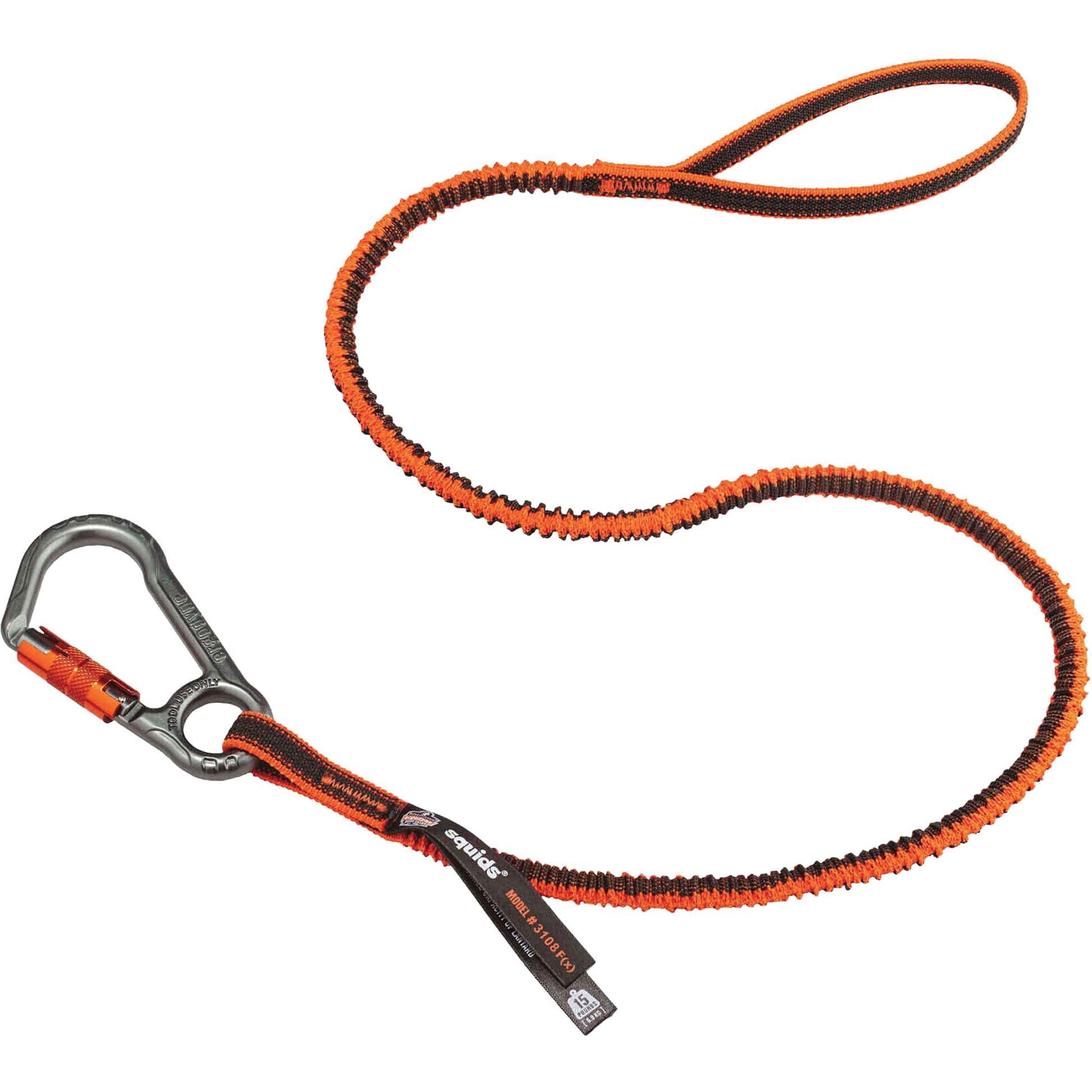 Ergodyne Squids® 3108F(x) Locking Tool Lanyard, Bungee, Carabiner/Loop