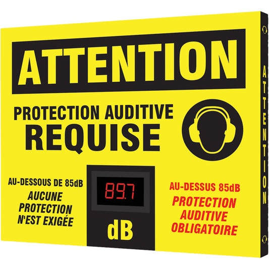 Accuform Signs Decibel Meter Sign, 24" x 20", Aluminum, French with Pictogram