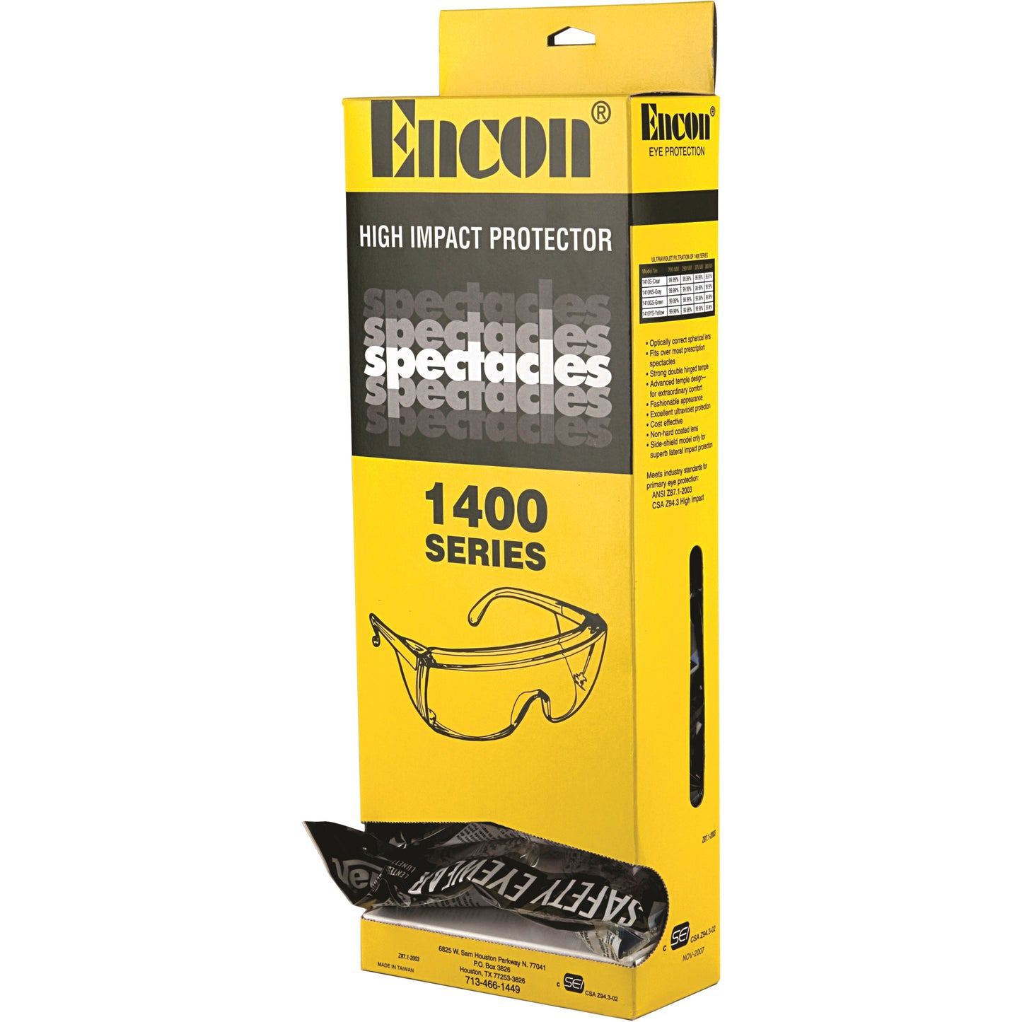 Encon Veratti® Tuff Spec® 1400 Series Safety Glasses with Encon® Dispenser Box, Clear Lens, ANSI Z87+/Meets/Exceeds CSA Z94.3