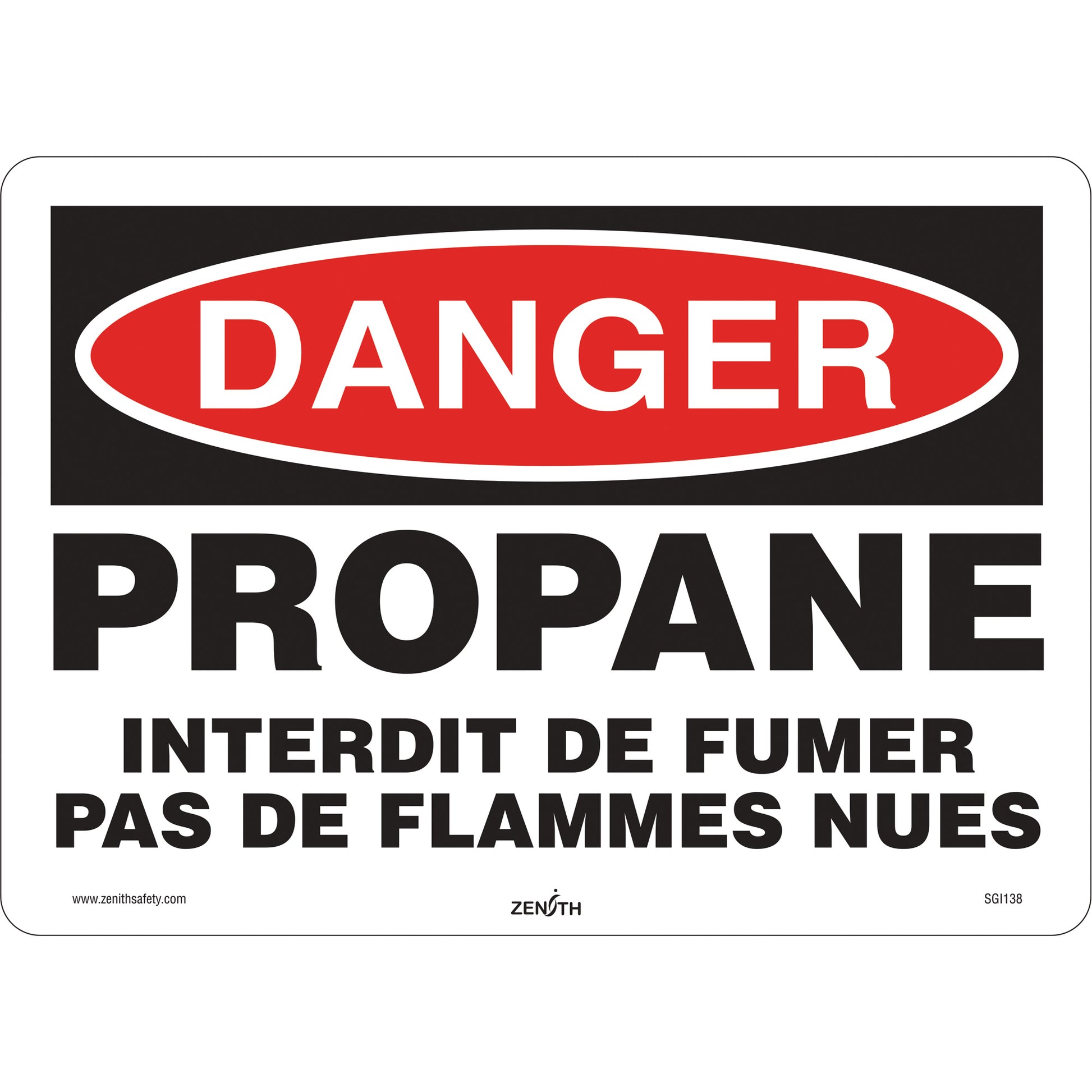 Zenith Safety Products Danger Propane Safety Sign, 10" x 14", Vinyl, French
