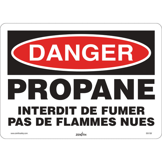 Zenith Safety Products Danger Propane Safety Sign, 10" x 14", Vinyl, French