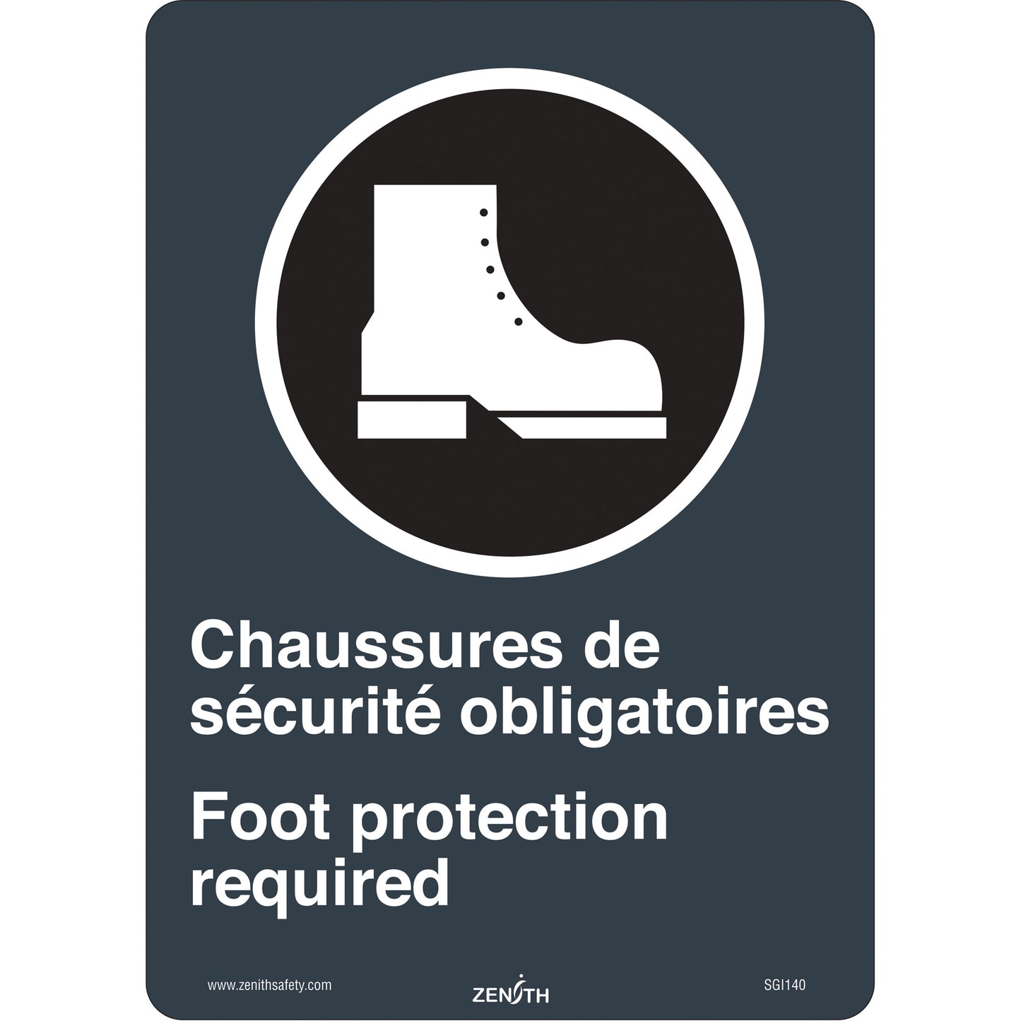Zenith Safety Products Chaussures de Sécurité / Foot Protection CSA Standard Safety Sign, 14" x 10", Vinyl, Bilingual with Pictogram