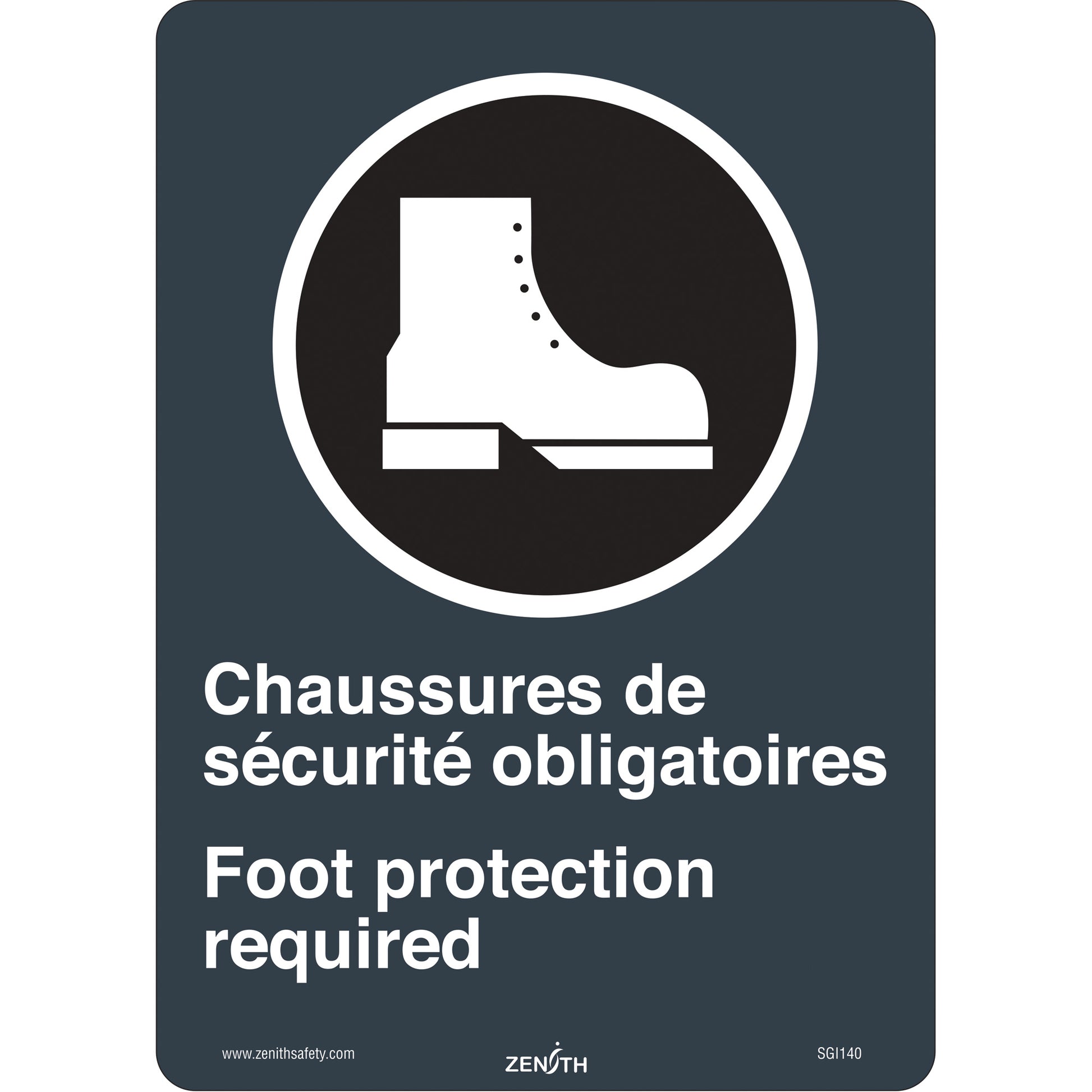 Zenith Safety Products Chaussures de Sécurité / Foot Protection CSA Standard Safety Sign, 14" x 10", Vinyl, Bilingual with Pictogram