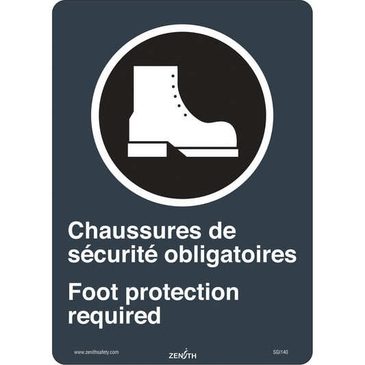 Zenith Safety Products Chaussures de Sécurité / Foot Protection CSA Standard Safety Sign, 14" x 10", Vinyl, Bilingual with Pictogram