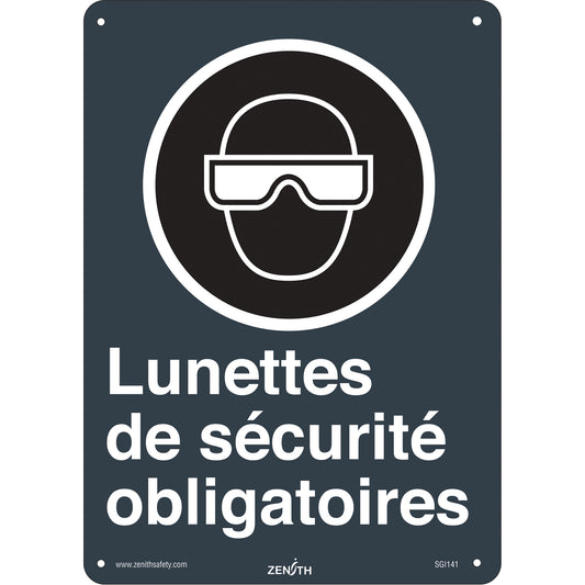 Zenith Safety Products Lunettes de sécurité CSA Standard Safety Sign, 14" x 10", Plastic, French with Pictogram