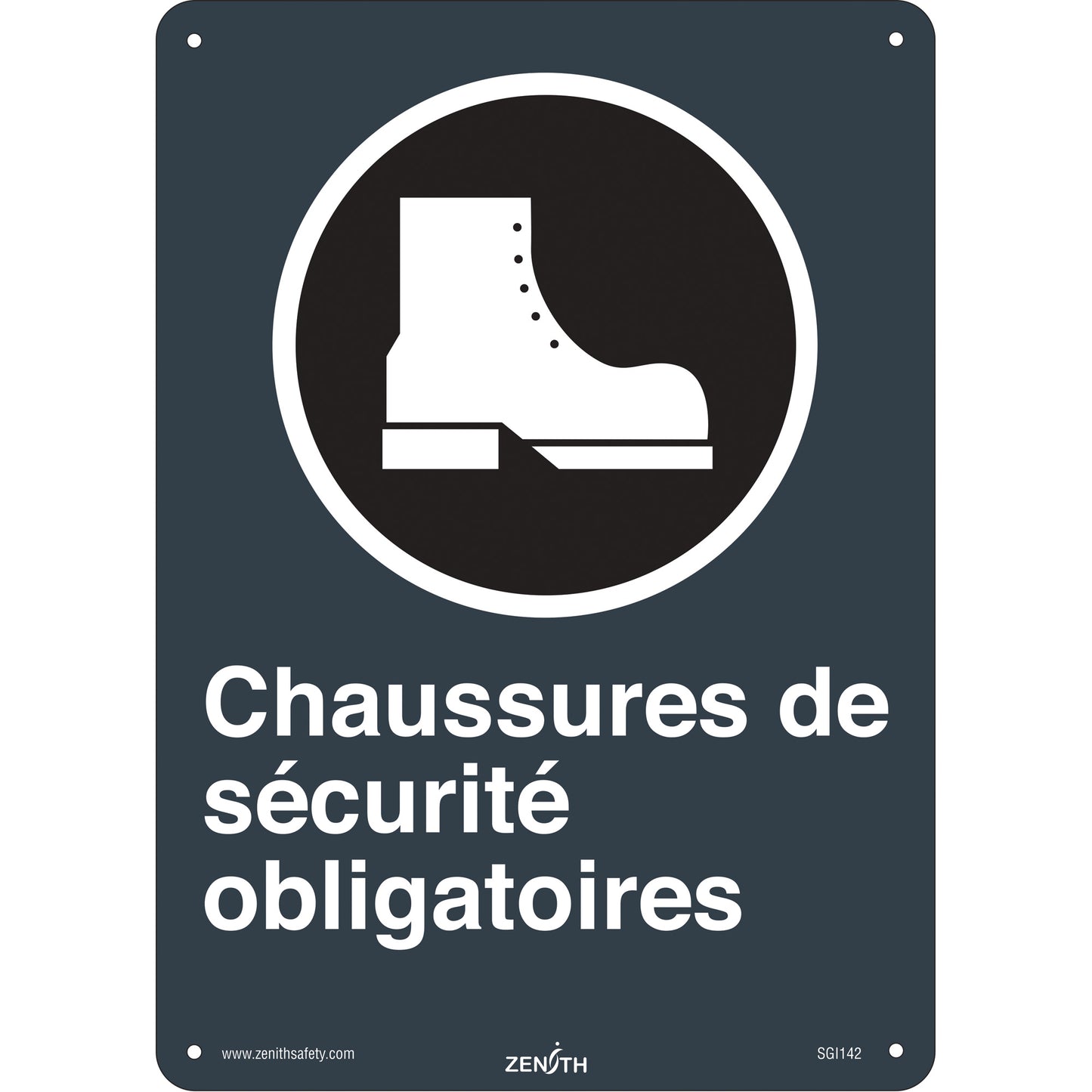 Zenith Safety Products Chaussures de sécurité CSA Standard Safety Sign, 14" x 10", Plastic, French with Pictogram
