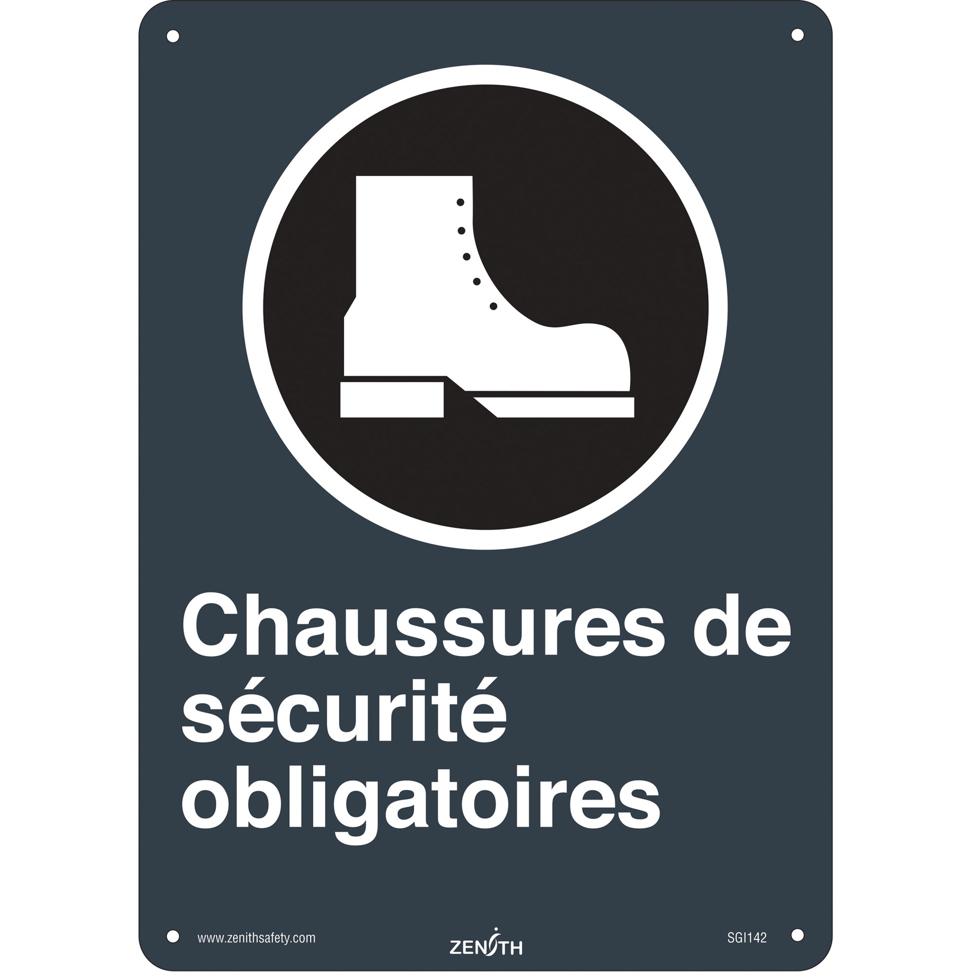 Zenith Safety Products Chaussures de sécurité CSA Standard Safety Sign, 14" x 10", Plastic, French with Pictogram