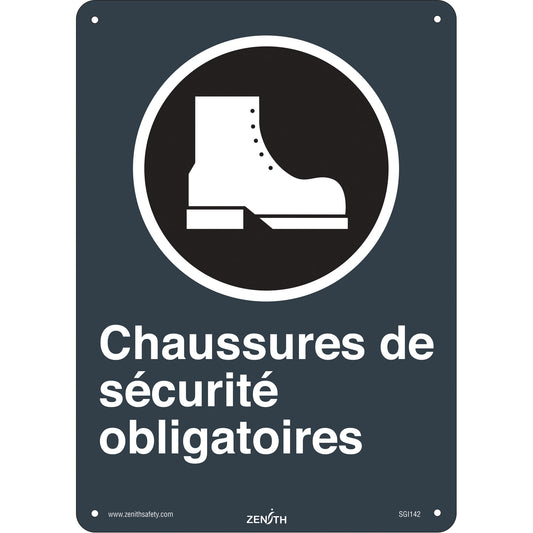 Zenith Safety Products Chaussures de sécurité CSA Standard Safety Sign, 14" x 10", Plastic, French with Pictogram
