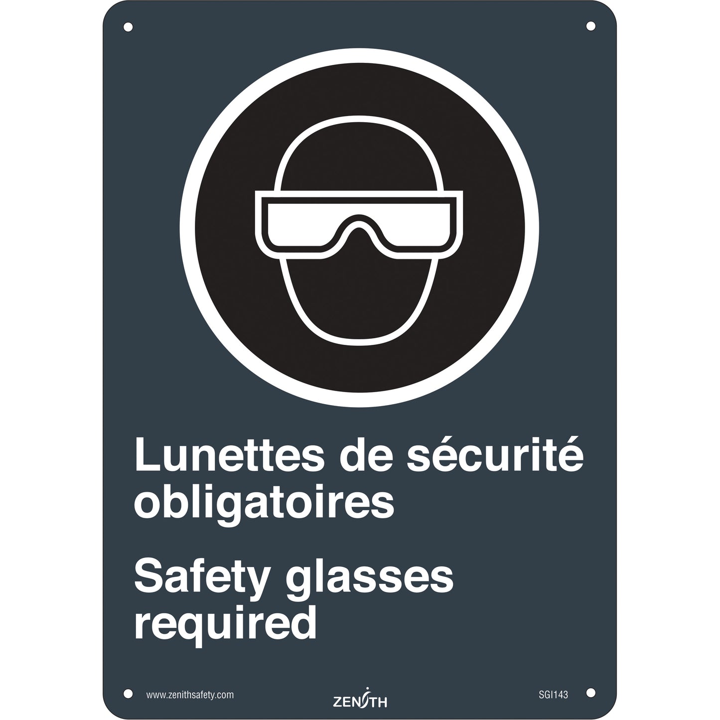 Zenith Safety Products Lunettes de Sécurité / Safety Glasses CSA Standard Safety Sign, 14" x 10", Plastic, Bilingual with Pictogram