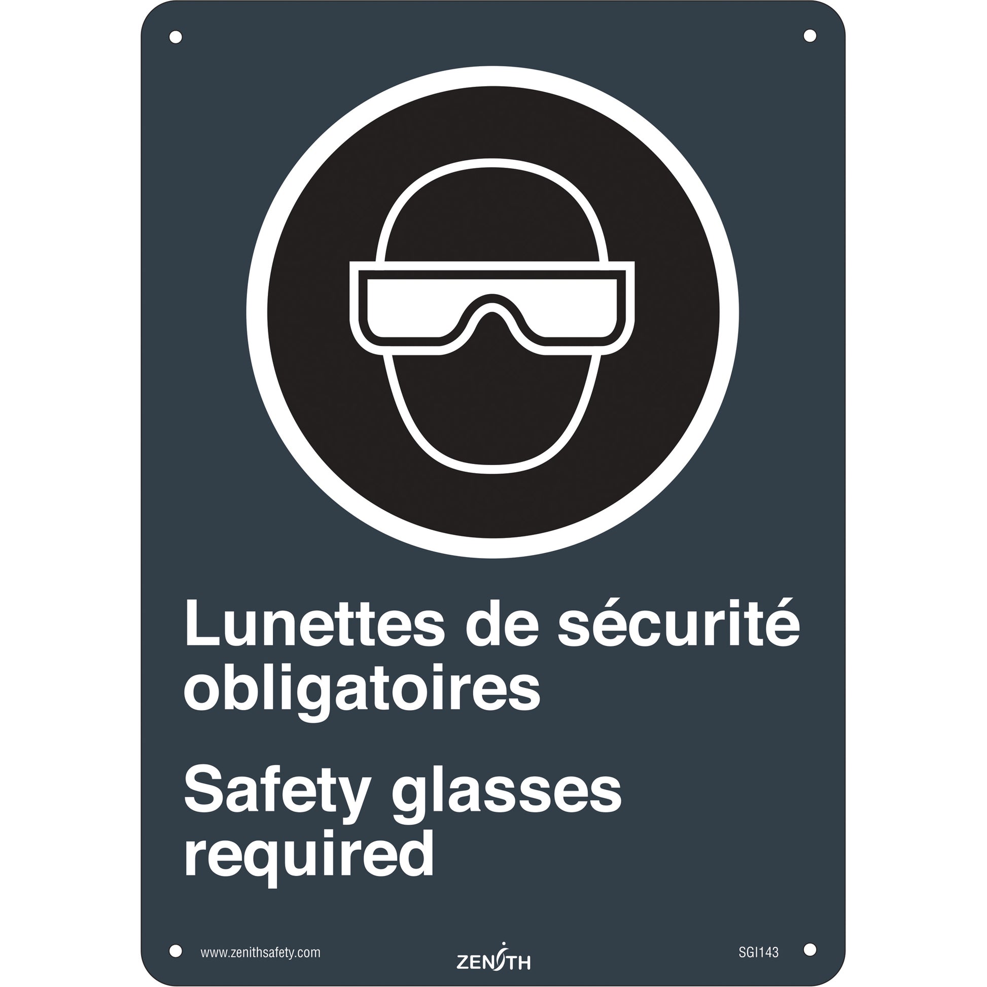 Zenith Safety Products Lunettes de Sécurité / Safety Glasses CSA Standard Safety Sign, 14" x 10", Plastic, Bilingual with Pictogram
