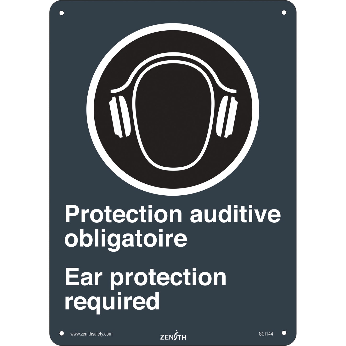 Zenith Safety Products Ear Protection / Protection Auditive CSA Standard Safety Sign, 14" x 10", Plastic, Bilingual with Pictogram