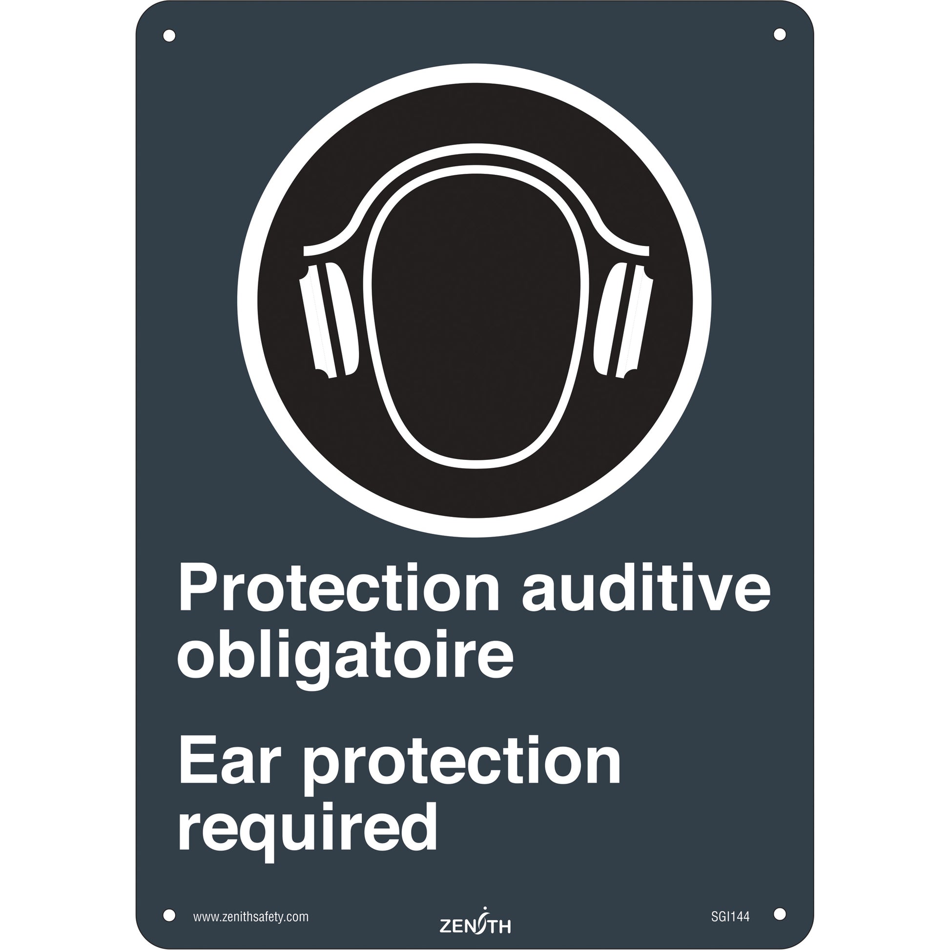 Zenith Safety Products Ear Protection / Protection Auditive CSA Standard Safety Sign, 14" x 10", Plastic, Bilingual with Pictogram