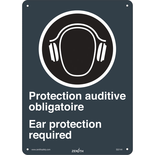 Zenith Safety Products Ear Protection / Protection Auditive CSA Standard Safety Sign, 14" x 10", Plastic, Bilingual with Pictogram