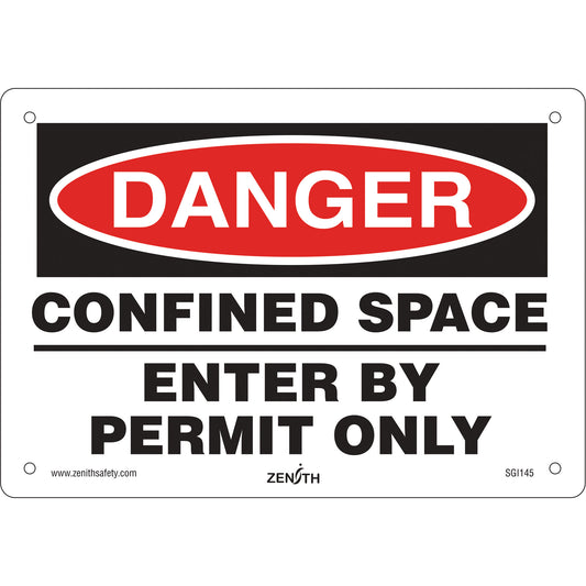 Zenith Safety Products "Confined Space" Sign, 7" x 10", Aluminum, English