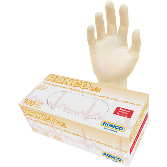 Ronco Disposable Gloves, Medium, Latex, 4-mil, Powder-Free, Natural, Class 2