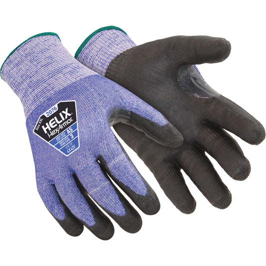 Hexarmor Helix 2076 Coated Gloves, Size 5/2X-Small, 13 Gauge, Polyurethane Coated, HPPE Shell, ANSI/ISEA 105 Level 5