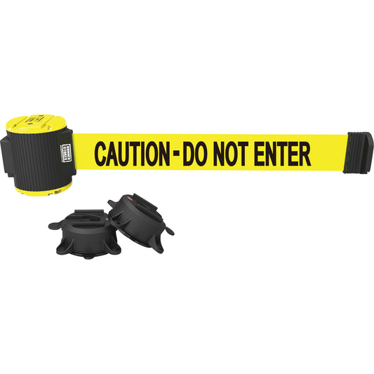 Banner Stakes Wall Mount Barrier, Plastic, Magnetic Mount, 30', Yellow Tape