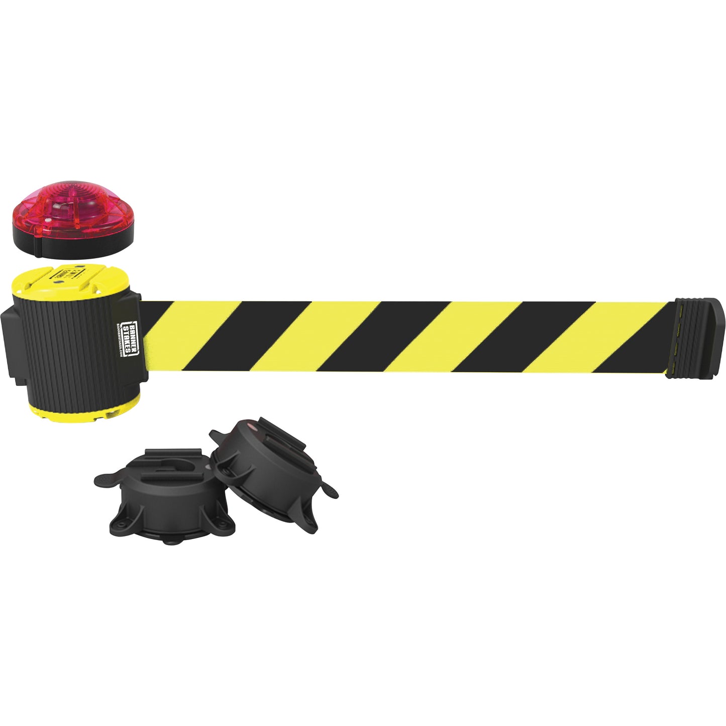 Banner Stakes Wall Mount Barrier with Light Kit, Plastic, Magnetic Mount, 30', Black and Yellow Tape