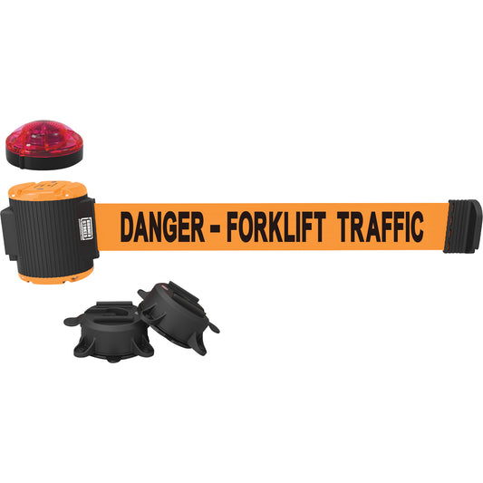 Banner Stakes Wall Mount Barrier with Light Kit, Plastic, Magnetic Mount, 30', Orange Tape