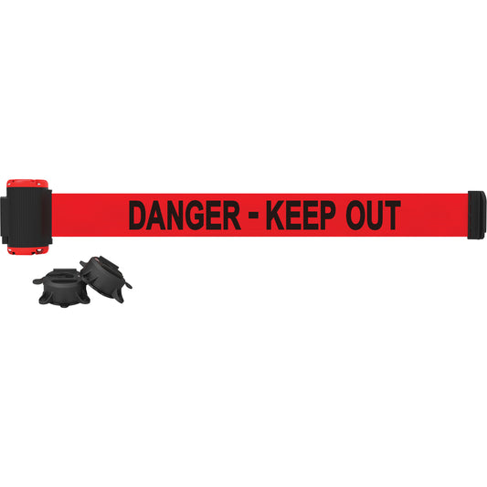 Banner Stakes Wall Mount Barrier, Plastic, Magnetic Mount, 7', Red Tape